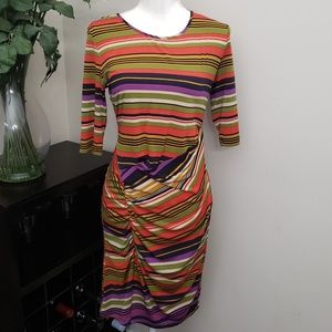 Betsey Johnson Bright Striped Ruched Midi Dress